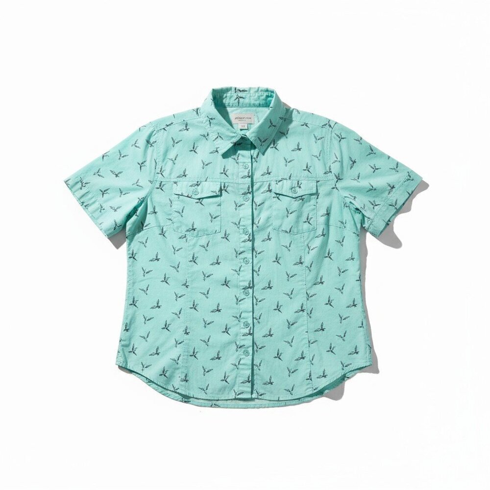 Christopher & Banks Petite Button-Up Shirt Birds Print P/L 100% Cotton